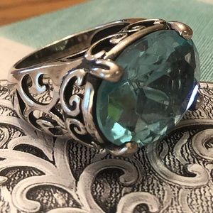 Silpada Sterling Silver and Aqua Glass Blue Cove Ring R2387 Size 6